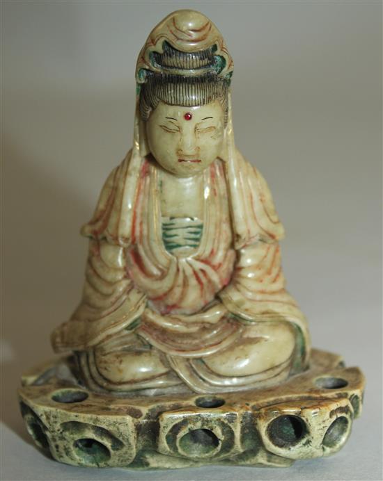 A Chinese soapstone seated figure of Guanyin, 18th century, 9cm